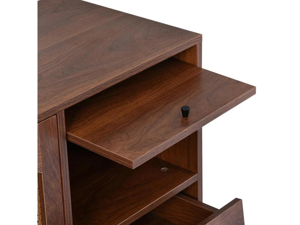 Buffet Avec 3 Portes Et 2 Tiroirs - Portes En Résine Tressée - Style Campagnard - Marron 5 Buffet Avec 3 Portes Et 2 Tiroirs - Portes En Résine Tressée - Style Campagnard - Marron – Image 5