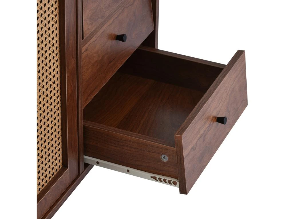 Buffet Avec 3 Portes Et 2 Tiroirs - Portes En Résine Tressée - Style Campagnard - Marron 6 Buffet Avec 3 Portes Et 2 Tiroirs - Portes En Résine Tressée - Style Campagnard - Marron – Image 6