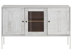 Buffet Avec 2 Portes Et 1 Porte Vitrée En Pin Blanc Crème