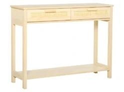 Console 2 Tiroirs Cannage Rotin MILDURA Aspect Bois Cair