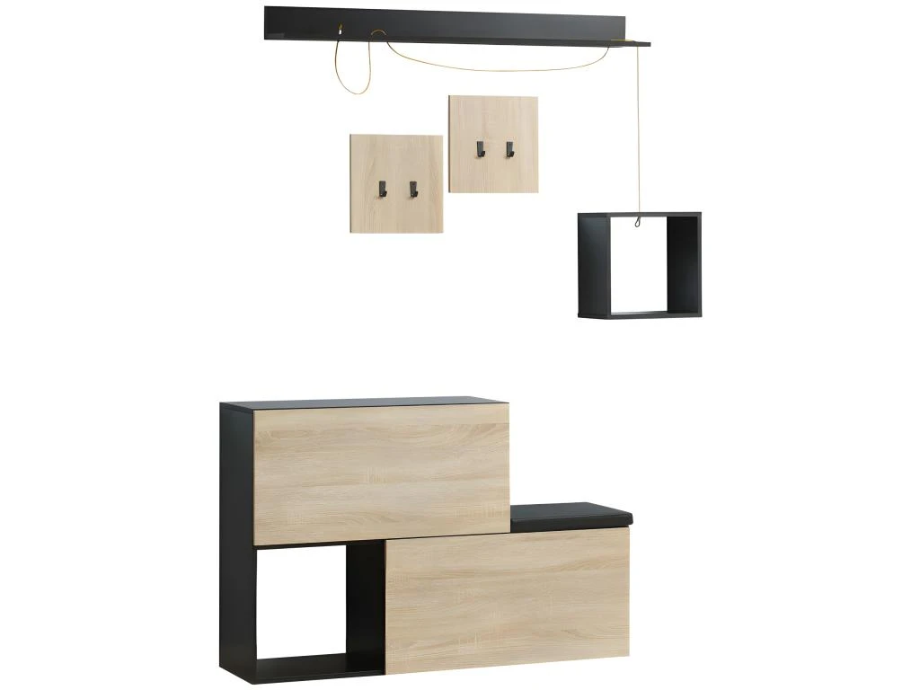 Organisateur D'entrée 5 éléments CALMS Aspect Chêne Clair Et Noir 1 Organisateur D'entrée 5 éléments CALMS Aspect Chêne Clair Et Noir