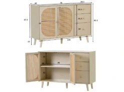 Buffet Avec 2 Portes Et 3 Tiroirs - Rotin - Crème -Deco.fr Soldes Boutique buffet 22040941