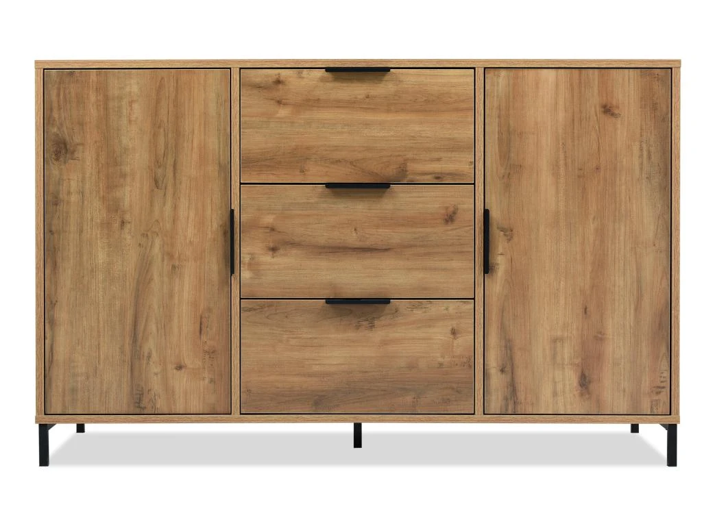 Buffet Avec 2 Portes + 3 Tiroirs + étagères Réglables - Naturel 4 Buffet Avec 2 Portes + 3 Tiroirs + étagères Réglables - Naturel – Image 4