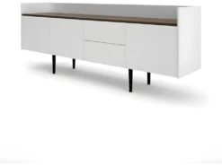 Una Buffet 3 Portes Et 2 Tiroirs, Blanc Et Noyer.