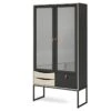 Strive Armoire Vitrine 2 Portes Vitrées, 3 Tiroirs, Noir Mat, Finition Structure Chêne. -Deco.fr Soldes Boutique buffet 22086847