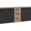 Buffet PILVI - Style Contemporain - Particules Mélaminé -Décor Chene Artisan Et Noir- 4 Portes + 3 Tiroirs - L179,2 X P42 -Deco.fr Soldes Boutique buffet 22126539
