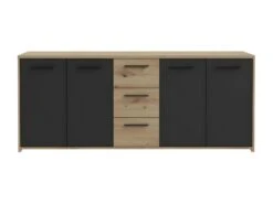 Buffet PILVI - Style Contemporain - Particules Mélaminé -Décor Chene Artisan Et Noir- 4 Portes + 3 Tiroirs - L179,2 X P42 -Deco.fr Soldes Boutique buffet 22126543