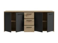 Buffet PILVI - Style Contemporain - Particules Mélaminé -Décor Chene Artisan Et Noir- 4 Portes + 3 Tiroirs - L179,2 X P42 -Deco.fr Soldes Boutique buffet 22126547