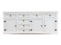 New Buffet Mexico Avec 7 Tiroirs Et 3 Portes, Largeur 200 Cm, Hauteur 84 Cm, Blanc/ciré.