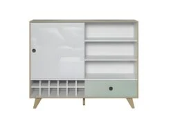 Adelaide Buffet 1 Porte, 2 Tablettes, 1 Tiroir, 1 Casier à Vin Blanc,vert.