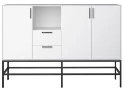 Cris Buffet 3 Portes Et 2 Tiroirs, Blanc Laqué, Structure Métallique, Noir. -Deco.fr Soldes Boutique buffet 22158813