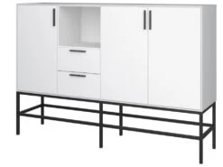 Cris Buffet 3 Portes Et 2 Tiroirs, Blanc Laqué, Structure Métallique, Noir. -Deco.fr Soldes Boutique buffet 22158815