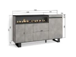 Buffet Salon Et Cuisine, 150x87x35cm, 3 Portes, Cheminée électrique, Design Industriel, Ciment -Deco.fr Soldes Boutique buffet 22217823