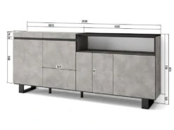Buffet Salon Et Cuisine, 200x87x35cm, 4 Portes, Design Industriel, Ciment 11 Buffet Salon Et Cuisine, 200x87x35cm, 4 Portes, Design Industriel, Ciment -Deco.fr Soldes Boutique buffet 22226921