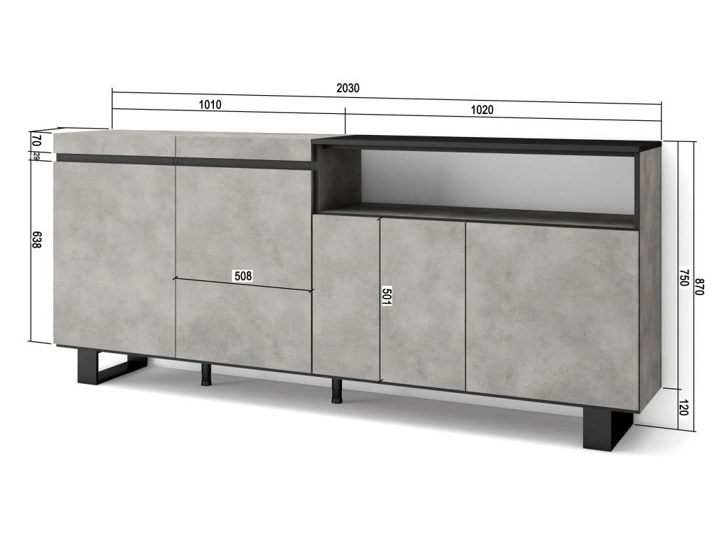 Buffet Salon Et Cuisine, 200x87x35cm, 4 Portes, Design Industriel, Ciment 4 Buffet Salon Et Cuisine, 200x87x35cm, 4 Portes, Design Industriel, Ciment – Image 4