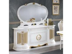 Bahut 4 Portes Battantes + Miroir Blanc/Or - ADELE