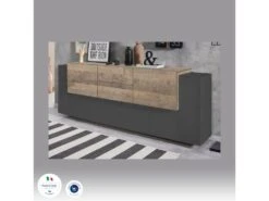 Placard Dbaian, Buffet De Cuisine Avec 5 Portes Et 2 Tiroirs, Buffet De Salon, Buffet De Cuisine, 100% Made In Italy, Cm 220x45h86, Anthracite Et Érable -Deco.fr Soldes Boutique buffet 22779865