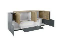 Placard Dbaian, Buffet De Cuisine Avec 5 Portes Et 2 Tiroirs, Buffet De Salon, Buffet De Cuisine, 100% Made In Italy, Cm 220x45h86, Anthracite Et Érable -Deco.fr Soldes Boutique buffet 22779867