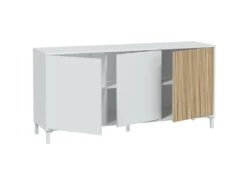 Buffet 3 Portes Battantes Blanc/Bois Clair - YANA - L 154 X L 40 X H 74 Cm -Deco.fr Soldes Boutique buffet 22782727
