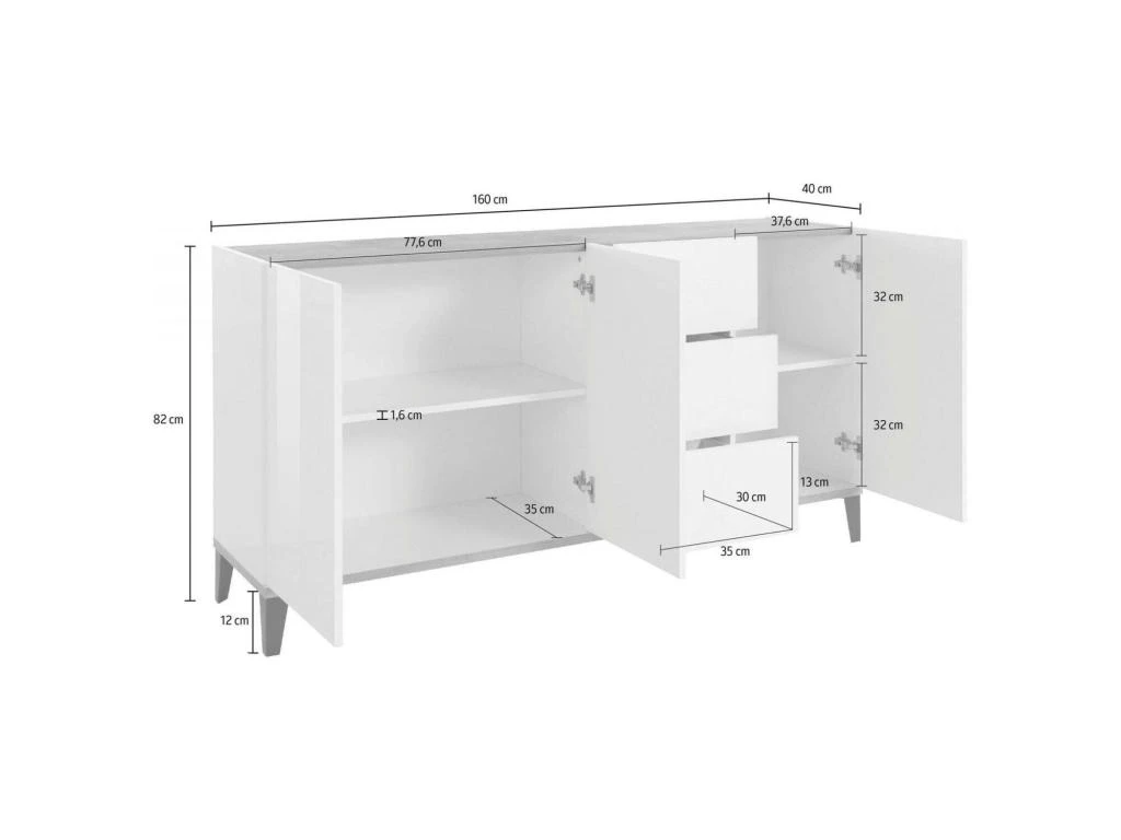 Placard Dlong, Buffet De Cuisine Avec 3 Portes Et 3 Tiroirs, Buffet De Salon, 100% Made In Italy, Cm 160x40h82, Ardoise Et Érable 3 Placard Dlong, Buffet De Cuisine Avec 3 Portes Et 3 Tiroirs, Buffet De Salon, 100% Made In Italy, Cm 160x40h82, Ardoise Et Érable – Image 3