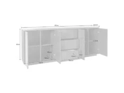 Placard Dnast, Buffet De Cuisine Avec 4 Portes Et 3 Tiroirs, Buffet De Salon, 100% Made In Italy, 220x41h86 Cm, Blanc Brillant Et Noyer -Deco.fr Soldes Boutique buffet 22846737