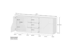 Placard Dmazz, Buffet De Cuisine Avec 4 Portes Et 3 Tiroirs, Buffet De Salon, 100% Made In Italy, Cm 220x43h86, Blanc Brillant -Deco.fr Soldes Boutique buffet 22846981