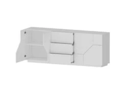 Placard Dmazz, Buffet De Cuisine Avec 4 Portes Et 3 Tiroirs, Buffet De Salon, 100% Made In Italy, Cm 220x43h86, Blanc Brillant -Deco.fr Soldes Boutique buffet 22846985
