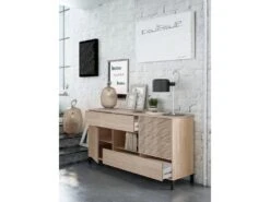 Buffet Haut Dndo, Buffet Moderne à 2 Portes, Buffet Du Salon, Meuble TV, Buffet Avec Pieds Pour Salon, 151x41h80 Cm, Chêne -Deco.fr Soldes Boutique buffet 22847359