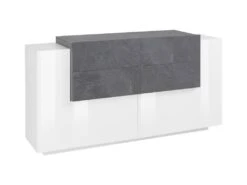 Placard Daas, Buffet De Cuisine Avec 2 Portes Et 4 Tiroirs, Buffet De Salon, Buffet De Cuisine, 100% Made In Italy, Cm 160x45h86, Blanc Brillant Et Ardoise