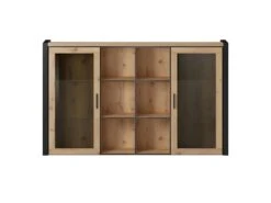 Huche Avec éclairage LED Collection BOWIE. 2 Portes Et 6 Niches Centrales. Couleur Chêne Et Noir. -Deco.fr Soldes Boutique buffet 22859565