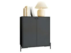 Buffet Noir 2 Portes 3 Niches Pieds Métal Ronds