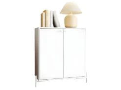 Buffet Blanc 2 Portes 3 Niches Pieds Métal Ronds