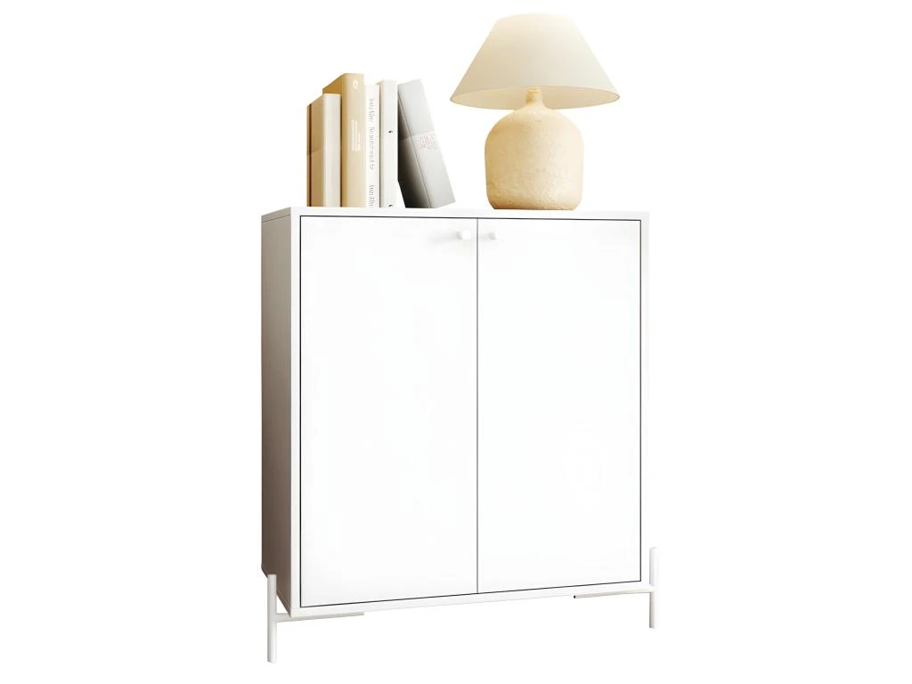 Buffet Blanc 2 Portes 3 Niches Pieds Métal Ronds 1 Buffet Blanc 2 Portes 3 Niches Pieds Métal Ronds