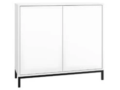 Buffet Blanc 2 Portes 4 Niches Pieds Métal Noirs Square