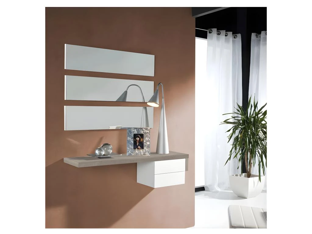 Meuble D'entrée Chêne Clair/Blanc + Miroir - POSTI 1 Meuble D'entrée Chêne Clair/Blanc + Miroir - POSTI