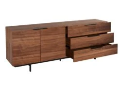 Buffet TAYRON 200cm - 2 Portes & 3 Tiroirs - MDF & Pieds Métal - Coloris Noyer -Deco.fr Soldes Boutique buffet 270409