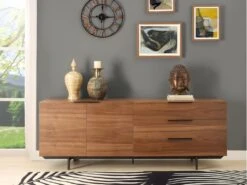 Buffet TAYRON 200cm - 2 Portes & 3 Tiroirs - MDF & Pieds Métal - Coloris Noyer -Deco.fr Soldes Boutique buffet 329501