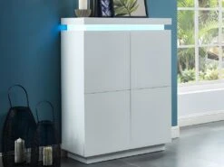 Buffet Haut EMERSON II - 4 Portes - MDF Laqué Blanc - LEDs