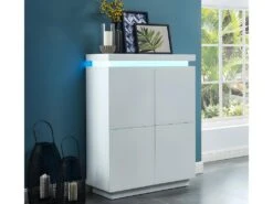 Buffet Haut EMERSON II - 4 Portes - MDF Laqué Blanc - LEDs -Deco.fr Soldes Boutique buffet 380319