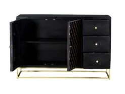Buffet Art Déco PRISMIN - 3 Tiroirs & 2 Portes - Bois De Manguier Et Métal - Noir Et Doré -Deco.fr Soldes Boutique buffet 387475