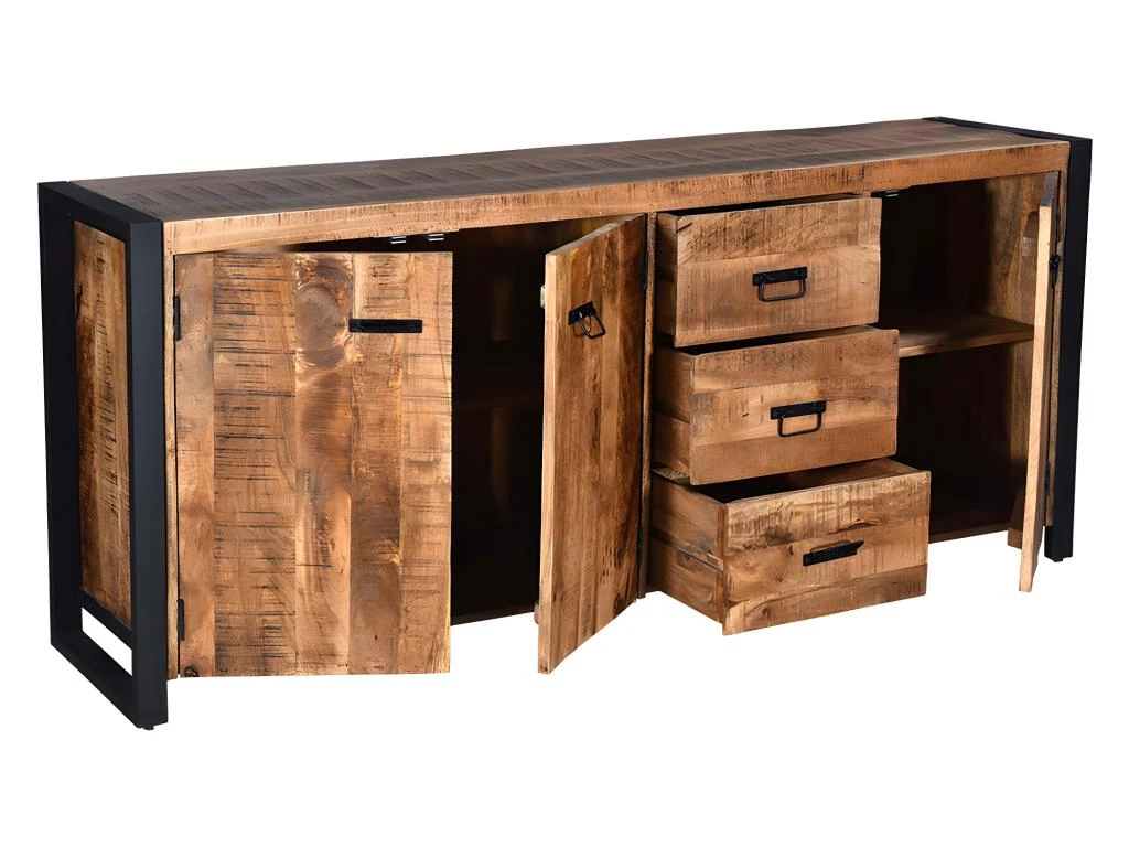 Buffet HARLEM - 3 Portes Et 3 Tiroirs - Bois De Manguier & Métal 5 Buffet HARLEM - 3 Portes Et 3 Tiroirs - Bois De Manguier & Métal – Image 5