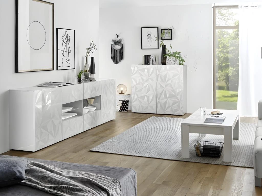 Buffet ERIS - 2 Portes & 4 Tiroirs - Blanc Laqué 2 Buffet ERIS - 2 Portes & 4 Tiroirs - Blanc Laqué – Image 2