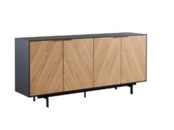 Buffet - 4 Portes - MDF Et Métal - Coloris : Naturel Clair Et Noir - LOBNA -Deco.fr Soldes Boutique buffet 4004843