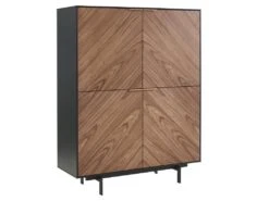 Buffet Haut Avec 4 Portes En MDF Et Métal - Coloris : Naturel Foncé Et Noir - LOBNA -Deco.fr Soldes Boutique buffet 4005143