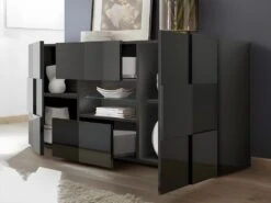 Buffet CALISTO - LEDs - 2 Portes & 2 Tiroirs - Anthracite Laqué -Deco.fr Soldes Boutique buffet 418301