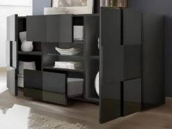 Buffet CALISTO - LEDs - 2 Portes & 2 Tiroirs - Anthracite Laqué -Deco.fr Soldes Boutique buffet 418311