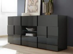 Buffet CALISTO - LEDs - 2 Portes & 2 Tiroirs - Anthracite Laqué -Deco.fr Soldes Boutique buffet 418313