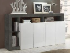 Buffet SEFRO - 4 Portes Et 4 Niches - Blanc Laqué Et Béton 14 Buffet SEFRO - 4 Portes Et 4 Niches - Blanc Laqué Et Béton -Deco.fr Soldes Boutique buffet 437195