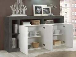 Buffet SEFRO - 4 Portes Et 4 Niches - Blanc Laqué Et Béton 15 Buffet SEFRO - 4 Portes Et 4 Niches - Blanc Laqué Et Béton -Deco.fr Soldes Boutique buffet 437203
