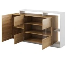 Buffet 3 Portes Et 3 Niches - Avec LEDs - Coloris : Naturel Et Blanc - IDESIA -Deco.fr Soldes Boutique buffet 4417641